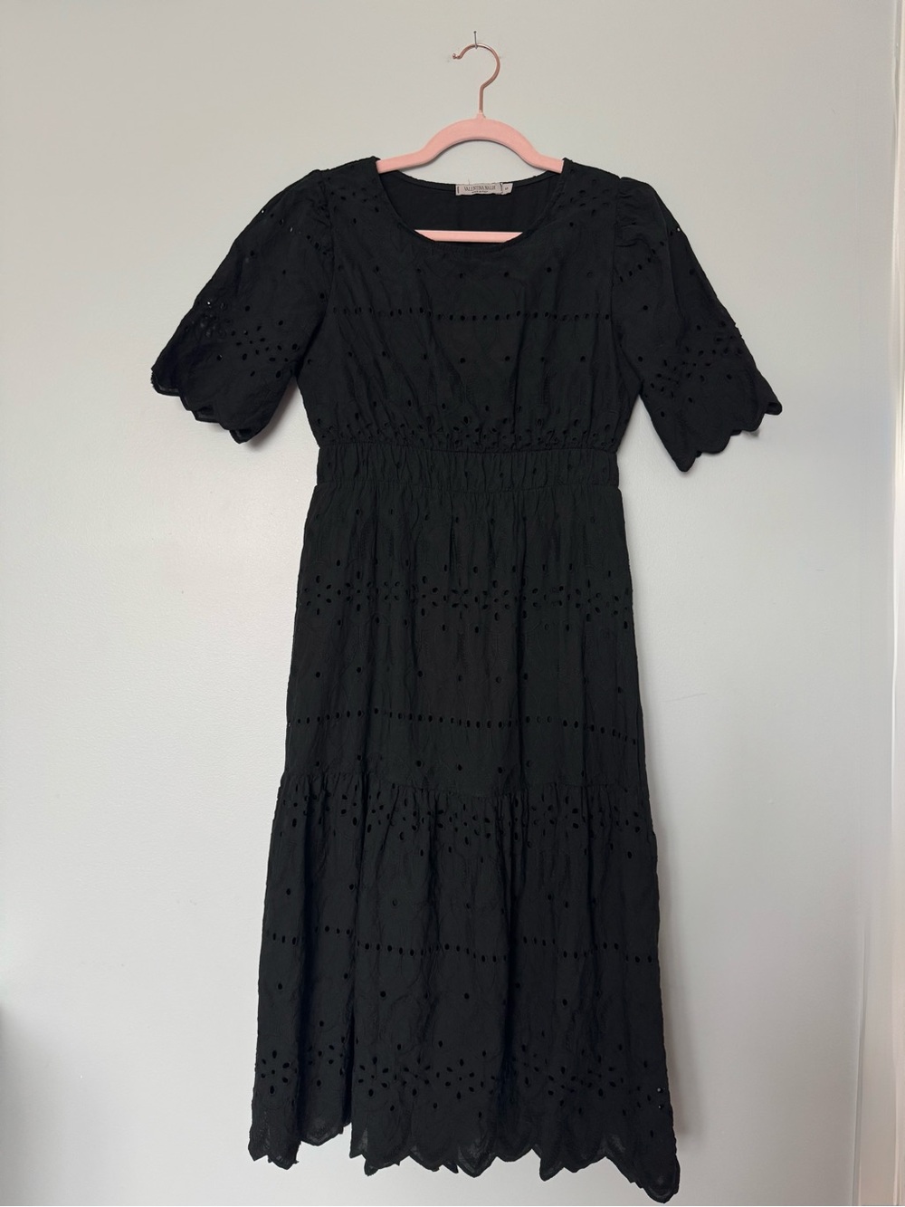 Valentina Naldi Black Cotton Eyelet Midi Dress Size S Made in Italy - Picture 2 of 9
